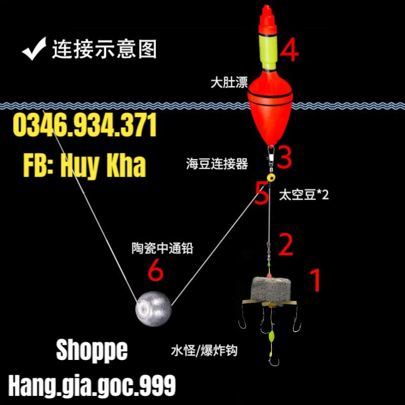 Lưỡi câu cá mè   Chì neo 30g, phao 30g, link khoá hàng loại 1, hạt chặn, link phao.