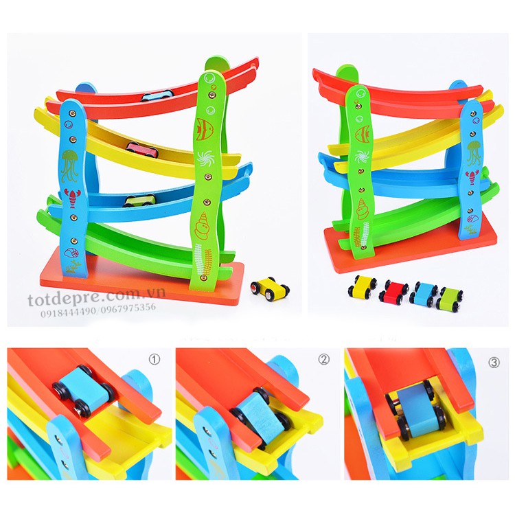 Đồ chơi gỗ - Cầu trượt ô tô ziczac 4 tầng