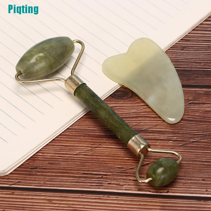 1 Bộ Dụng Cụ Massage Mặt Bằng Ngọc Bích Tự Nhiên + Gua Sha