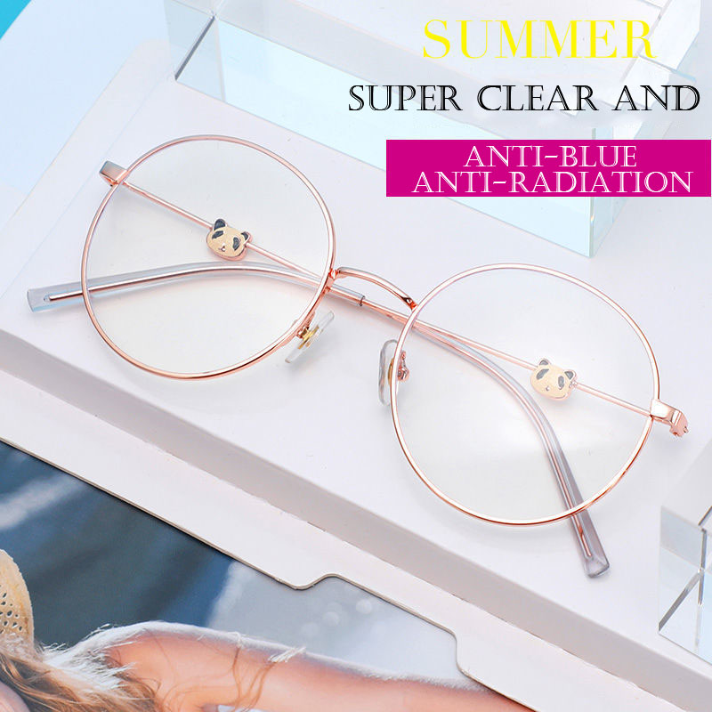 Mắt kính gọng tròn kim loại chống ánh sáng xanh thời trang cho nữ