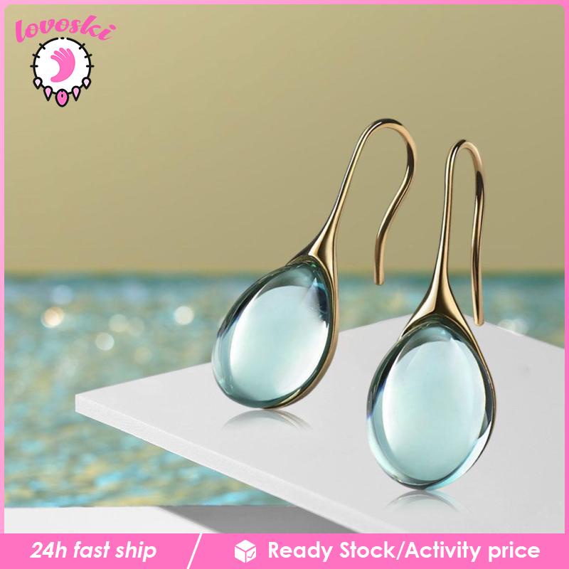 Khuyên tai dạng móc hình giọt nước đính đá tự nhiên màu tím cho nữ