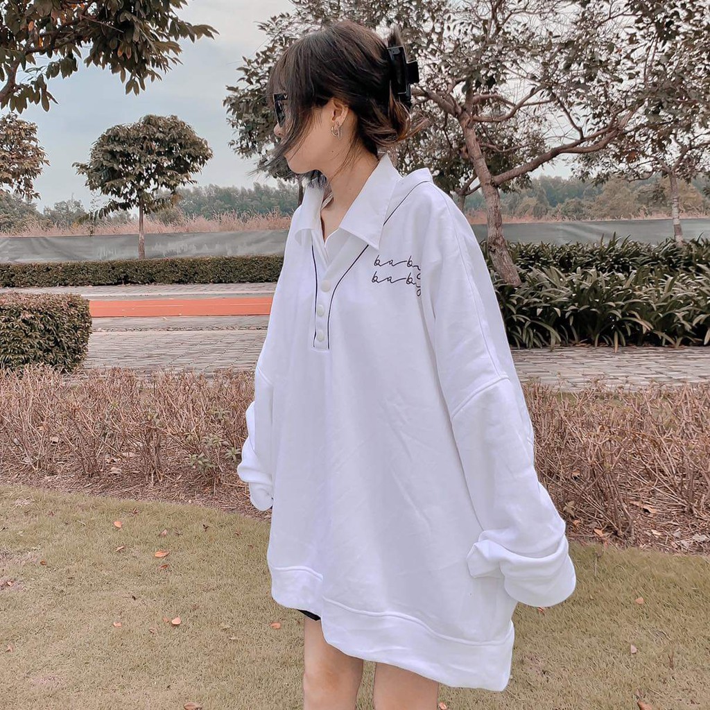 Áo Sweater Nỉ BABY Viền Cổ Phối Nút Form Rộng Ulzzang Zoozoo Unisex