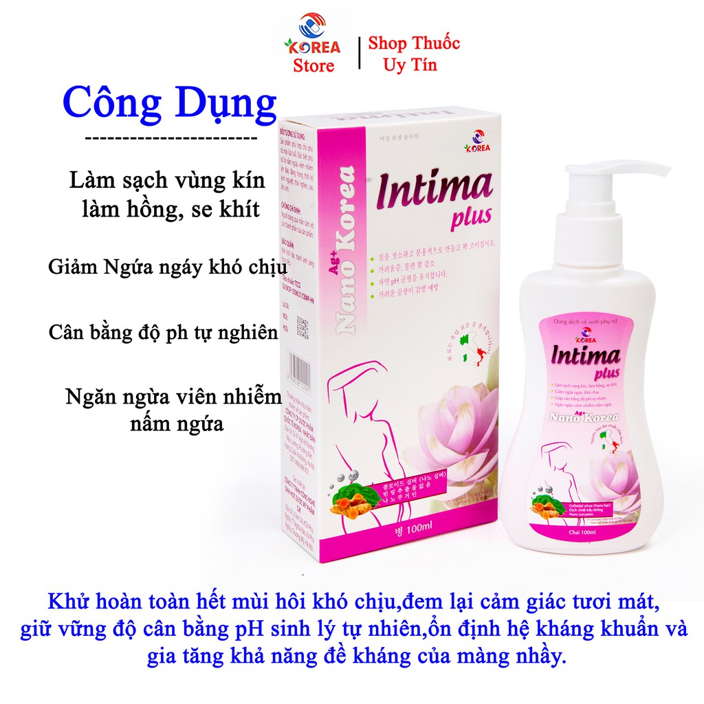 Dung dịch vệ sinh phụ nữ Intima plus, nước rửa phụ khoa giúp làm sạch nhẹ nhàng kháng khuẩn khử mùi hôi, duy trì độ ẩm.