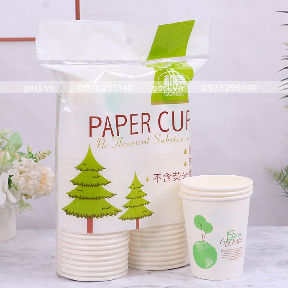 Set 50 cốc giấy dùng 1 lần cốc giấy du lịch tự phân hủy 250ml tiện lợi nhỏ gọn dễ sử dụng thân thiện môi trường
