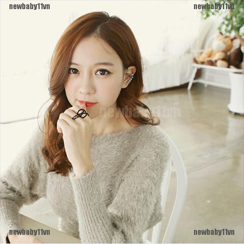 Set 3 Nhẫn Đốt Ngón Tay Màu Đen Trơn Phong Cách Punk Phá Cách Dành Cho Nữ