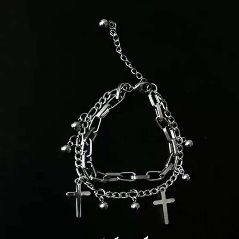 Vòng tay mặt dây hình chữ thập phong cách hiphop cá tính thời trang đường phố