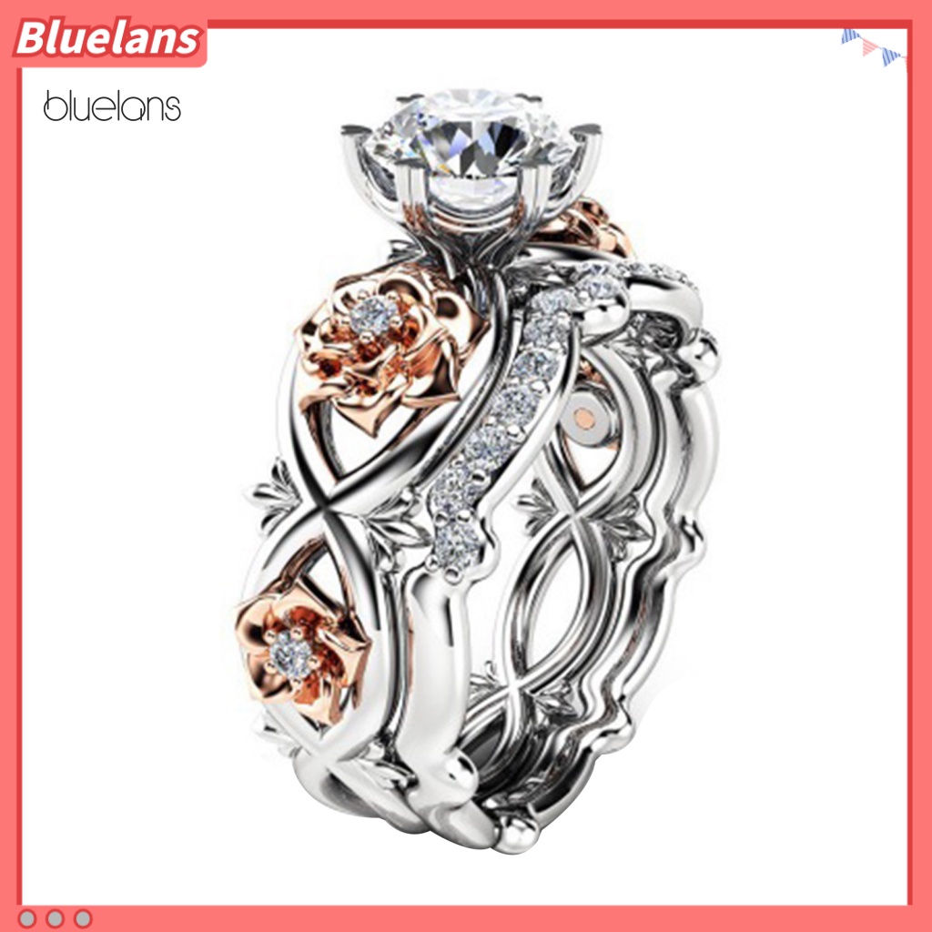 Set 2 Nhẫn Đính Hôn Đính Đá Zircon Lấp Lánh