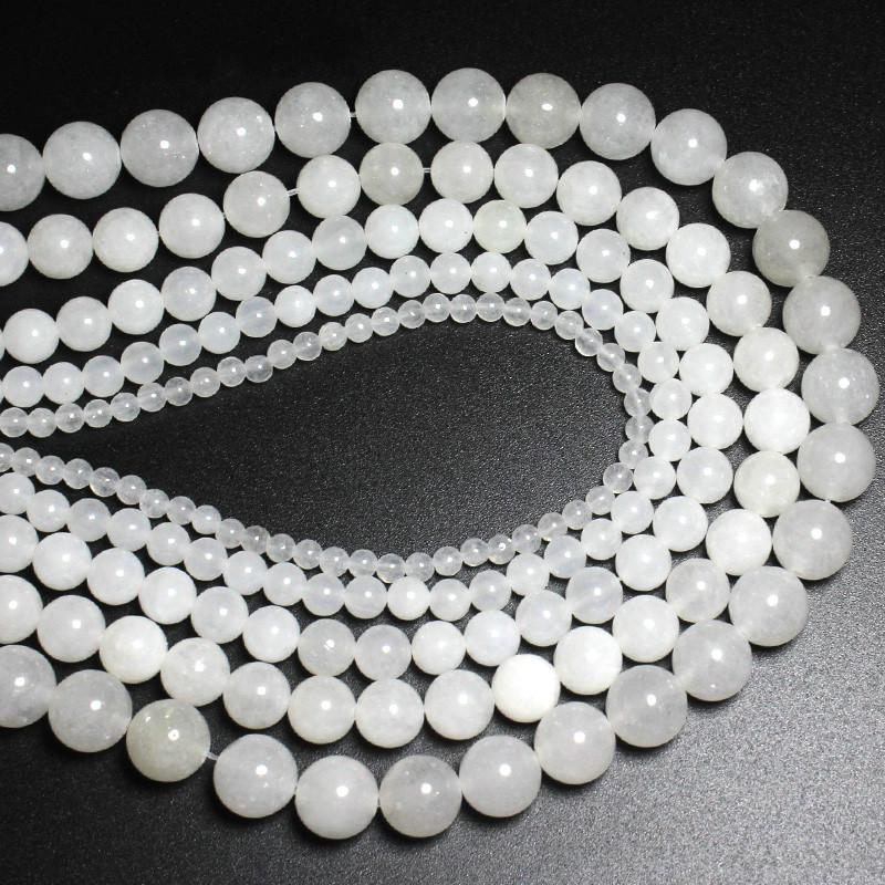 Dây Chuỗi Hạt Đá Trắng Tự Nhiên 4 / 6 / 8 / 10 / 12 mm Dùng Làm Trang Sức