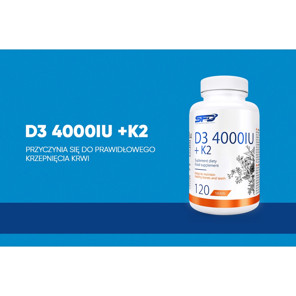 SFD VITAMIN D3 4000 K2 - Hỗ Trợ Xương Khớp - Tăng Đề Kháng 120 Viên