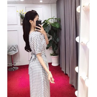 Đầm caro cổ vuông 2 màu