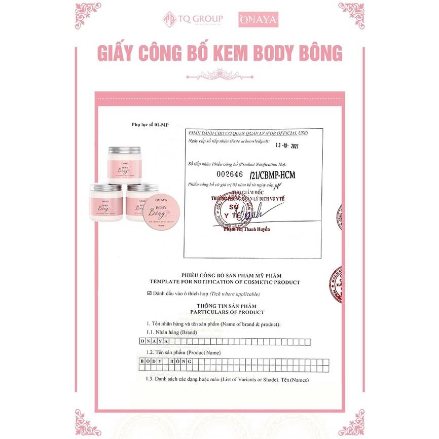 [Tặng kèm son] Kem Body Bông ONAYA chính hãng - Kem body lotion dưỡng trắng da - Boss Hoàng Quí