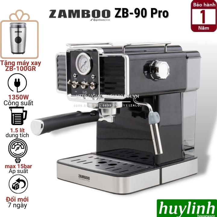 [Mã ELHAMS5 giảm 6% đơn 300K] Máy pha cà phê gia đình Zamboo ZB-90 PRO - Tặng máy xay cafe ZB-100GR [Đen - Xanh]