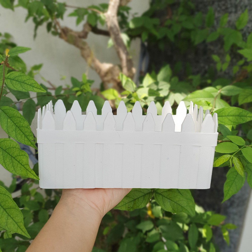 Bộ 4 chậu trồng hoa hàng rào trắng 20x11x9cm