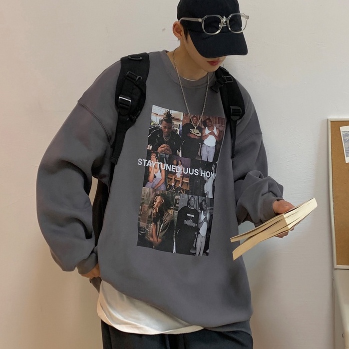 Áo sweatshirt nam tay dài cổ tròn đơn giản thời trang Hàn Quốc