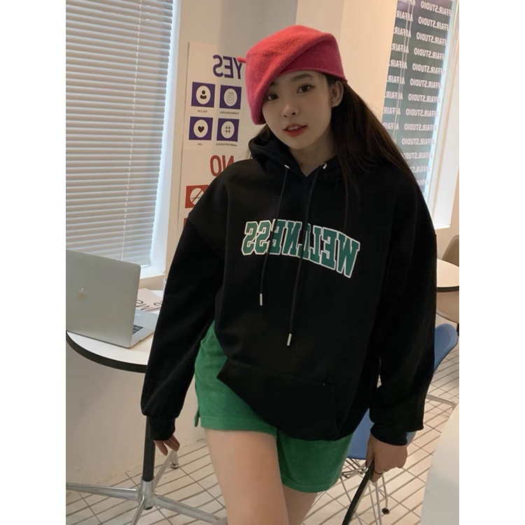 Áo hoodie nỉ in chữ xanh lá form rộng phong cách ulzzang, áo sweater có mũ dài tay bồng nam nữ UNISEX màu đen, xanh, nâu