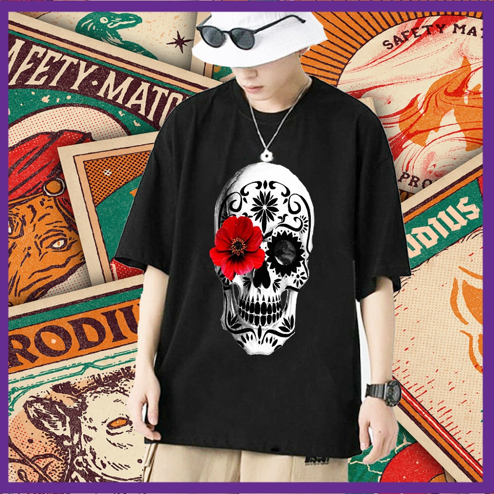 Áo phông hàng vnxk hình đầu lâu chất cotton LURRIC áo cổ tròn kiểu UNISEX giấu quần thiết kế áo nam nữ SKU202112201