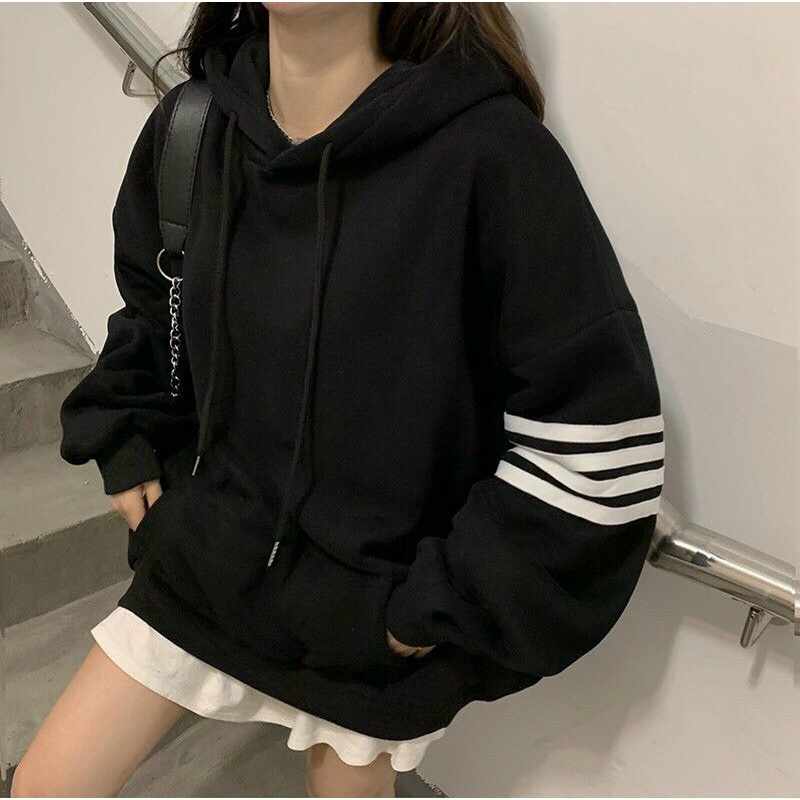 Áo nỉ hoodies in 4 vạch tay phong cách Hàn Quốc độc lạ