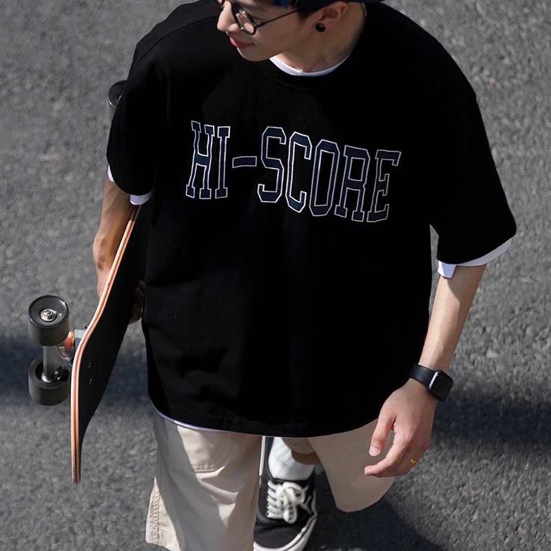 Áo thun tay lỡ nam nữ,in chữ Score 2 màu