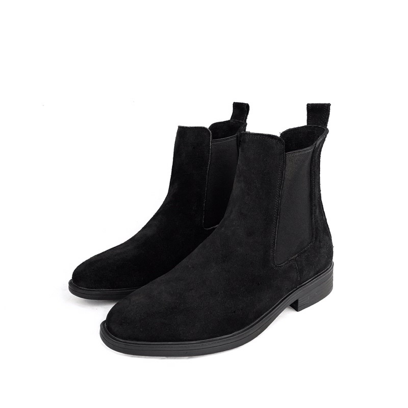 Giày nam chelsea boot da bò thật cao cổ TEFOSS HN601 đen thời trang size 38-44- Mũi tròn da lộn,đế khâu