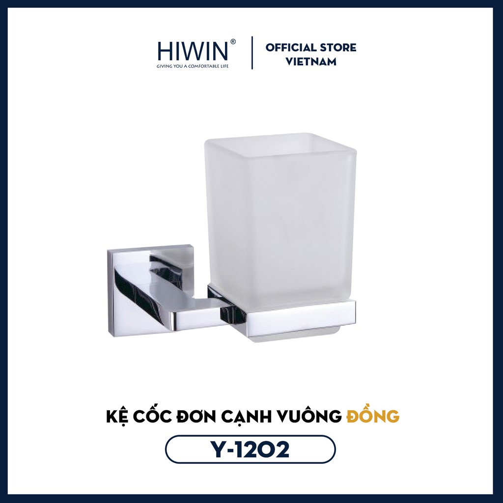 Kệ cốc đơn cạnh vuông đồng mặt gương cao cấp sáng bóng Hiwin Y-1202