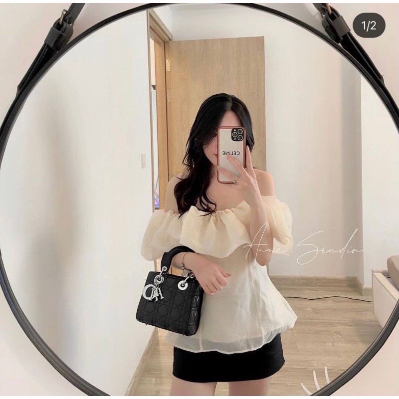 Áo tơ trễ vai chiết eo bèo ngực siêu xinh