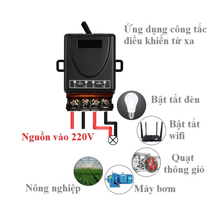 Bộ công tắc điều khiển từ xa 100M/30A/220V sóng RF 433Mhz có chức năng học lệnh điều khiển 4 nút bật tắt máy bơm động cơ