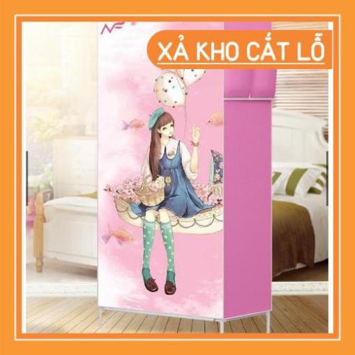 Tủ vải đựng quần áo cao cấp 3D 2 buồng 6 ngăn (họa tiết giao ngẫu nhiên)