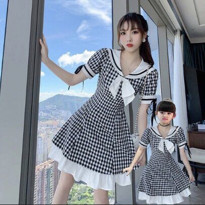 Set đôi mẹ và bé – ❤️FREESHIP❤️ Váy đôi mẹ và bé gái họa tiết caro thắt eo công chúa YAME Couple