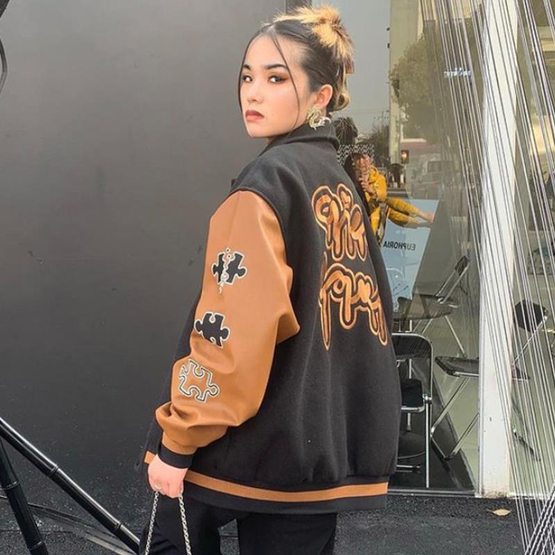 Áo khoác bomber jacket nam nữ Đen tay Nâu  2 lớp, chất nỉ bông siêu đẹp, Phong cách Hàn Quốc