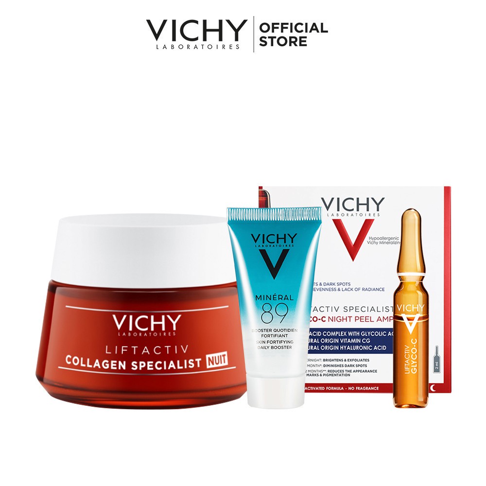 Bộ sản phẩm chăm sóc da làm sáng và giảm thâm nám ban đêm Vichy Liftactiv Collagen Nuit