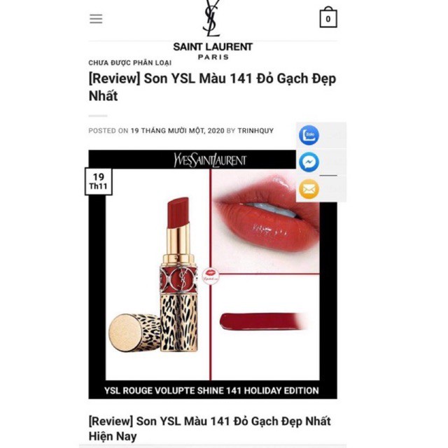 ( Có sẵn) Son thỏi YSL Shine màu 141 đỏ gạch