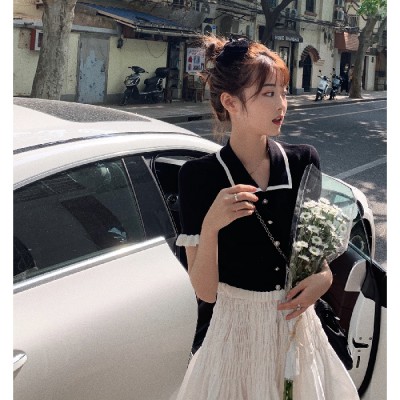 NRVP Áo Dệt Kim Phối Bèo Xinh Xắn Phong Cách Pháp Thời Trang Cho Nữ