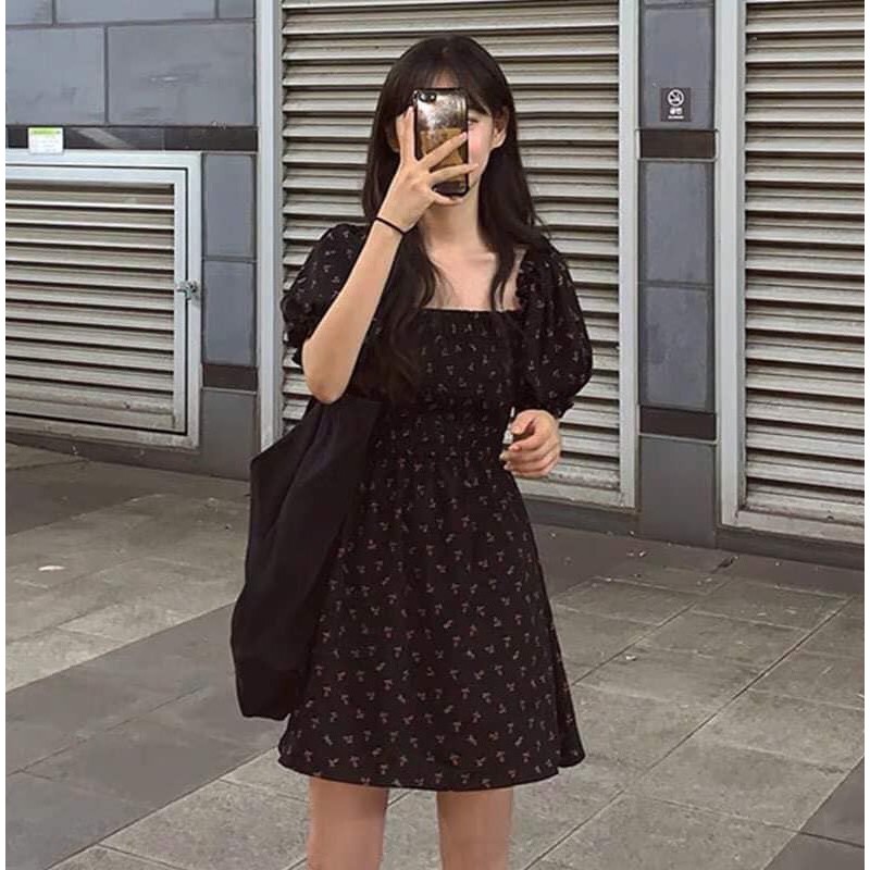 Đầm lụa JULY DRESS cổ vuông họa tiết hoa xinh dày dặn không kén dáng, thiết kế style hàn xẻng