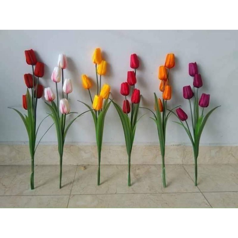 hoa tulip giả - Hoa Tulip vải lụa cành cao 53cm