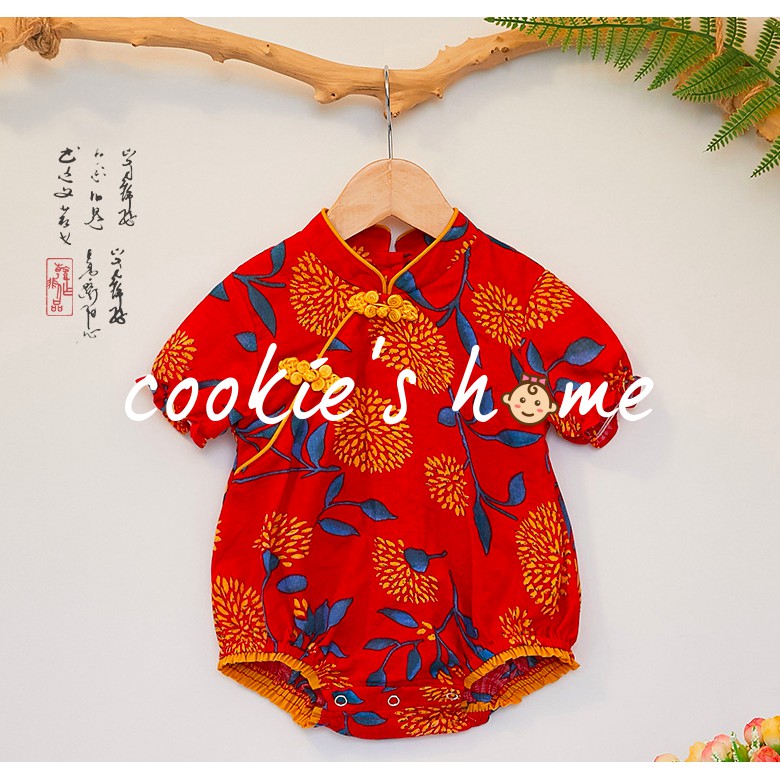 Body sườn xám màu đỏ cho bé gái từ 0-3 tháng sườn xám cho bé sơ sinh 2021