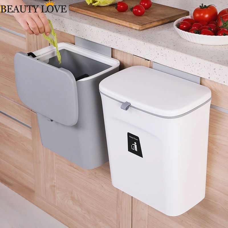 Thùng Rác Nhựa Gắn Tường Có Nắp Đậy Tiện Dụng Dành Cho Nhà Bếp