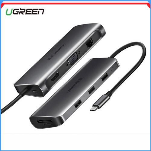 Cáp Chuyển Hub Ugreen  9 in 1 USB Type C Sang  3xUSB 3.0 + HDMI + RJ45+ VGA + SD,TF Ugreen 40873 Chính Hãng Việt Nam