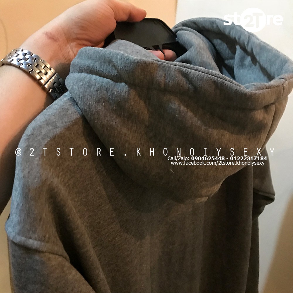 Áo hoodie unisex 2T Store H07 màu xám đậm - Áo khoác nỉ chui đầu nón 2 lớp dày dặn đẹp chất lượng