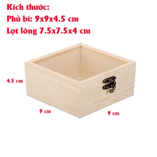 Hộp gỗ trơn nắp thủy tinh trong suốt dùng đựng đồ vật, trang sức và các phụ kiện nhỏ