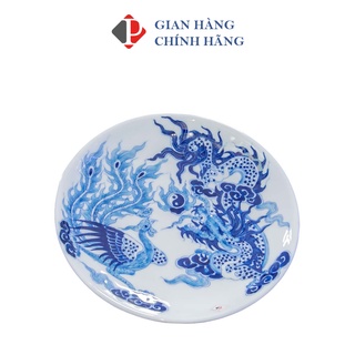 Mâm bồng Men Lam Trắng NỔI họa tiết RỒNG, đồ thờ cúng Phùng Gia - Gốm sứ Bát Tràng cao cấp