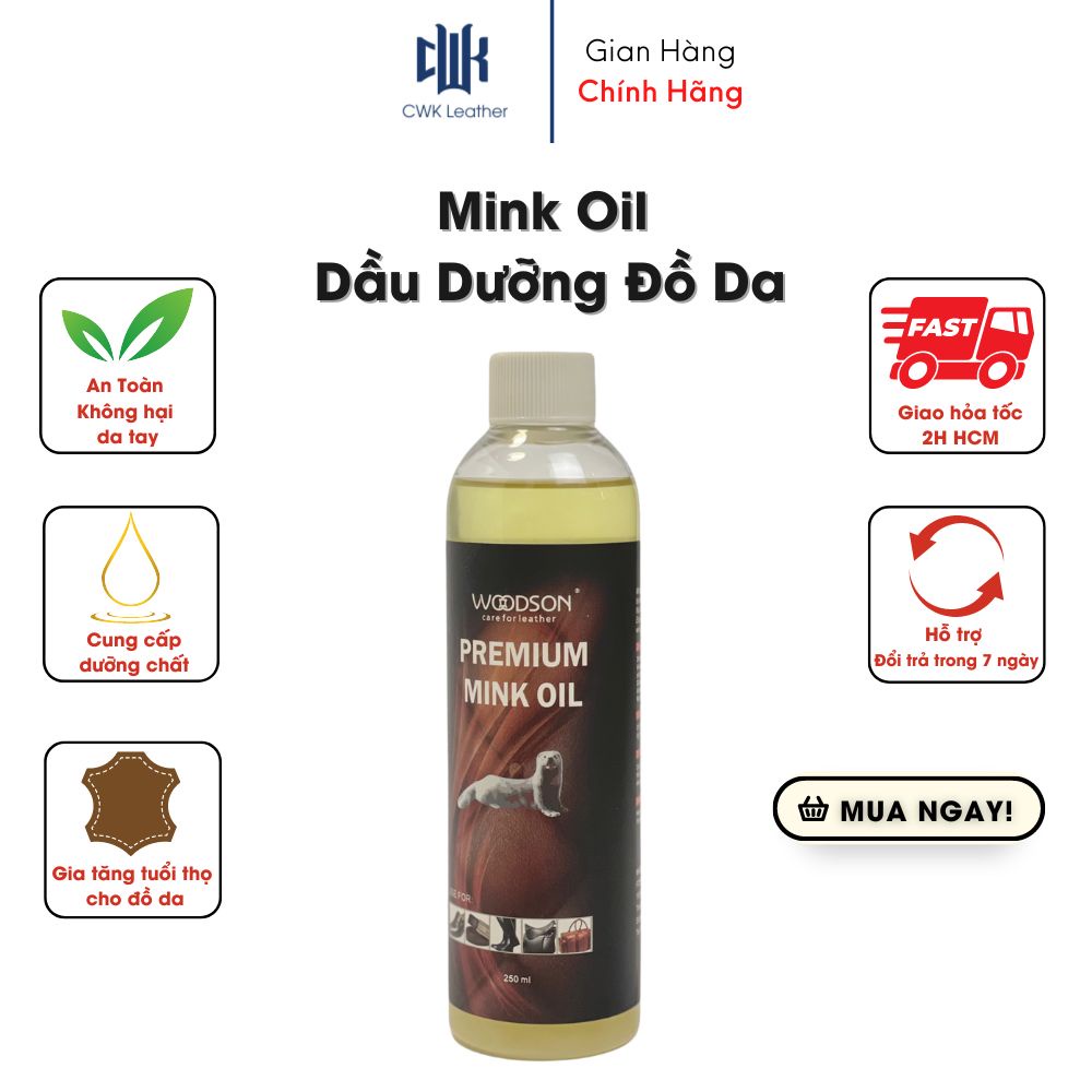 Mink oil mỡ chồn nguyên chất chuyên dưỡng túi da, làm bóng áo da, giày da.