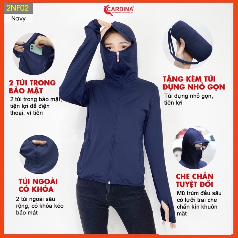 Áo Chống Nắng Nữ 𝐂𝐀𝐑𝐃𝐈𝐍𝐀 2 Lớp Chất Thun Lạnh Nhật Cao Cấp Chống Tia UV 2NF2