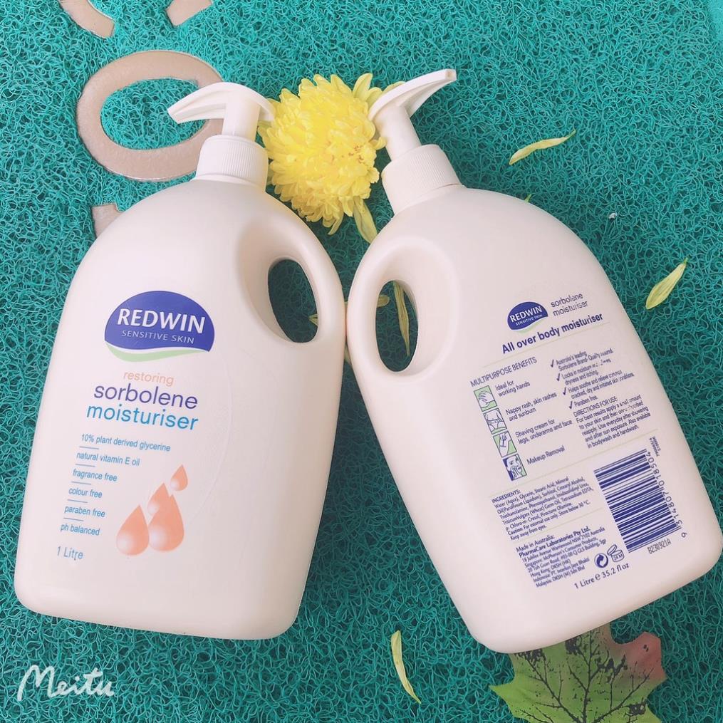 Sữa dưỡng thể REDWIN Sensitive Skin Sorbolene Moisturiser Vitamin E 1 lít dưỡng ẩm và làm sáng da toàn thân
