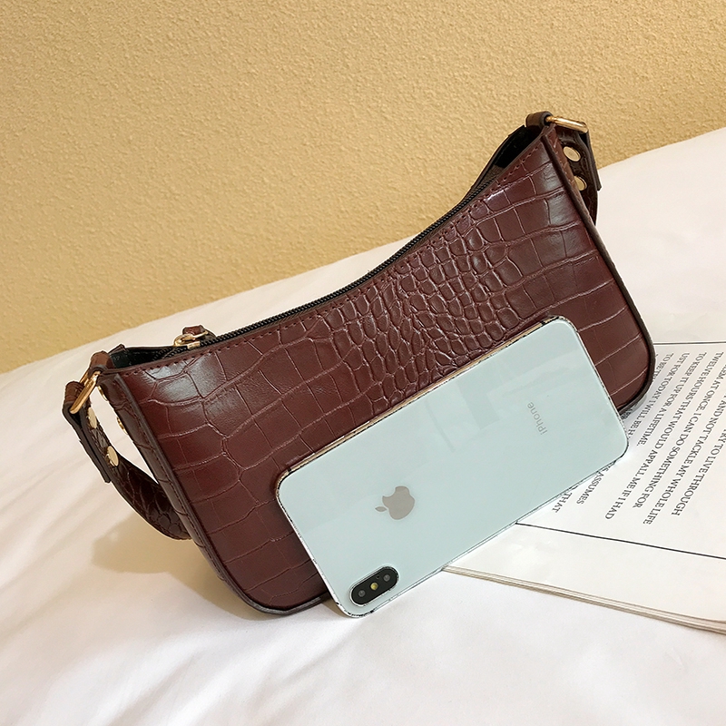 IELGY Túi xách đeo vai nhỏ họa tiết da cá sấu kiểu Pháp cổ điển Women's handbags