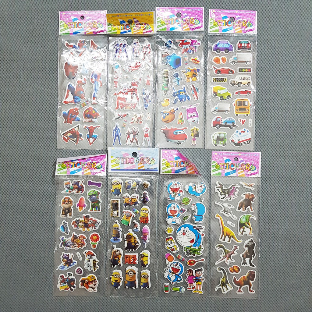 Combo 5 tấm hình dán sticker hoạt hình elsa pony kitty công chúa khủng long xe hơi spiderman