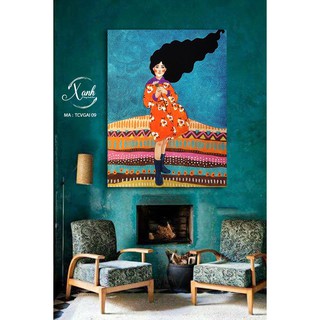 TRANH CANVAS CÔ GÁI - VẼ TAY VINTAGE TRANG TRÍ HIỆN ĐẠI