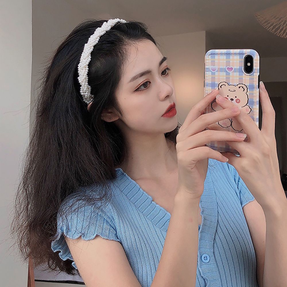 Băng Đô Cài Tóc Đính Ngọc Trai Nhân Tạo Phong Cách Hàn Quốc Sang Trọng Cho Nữ