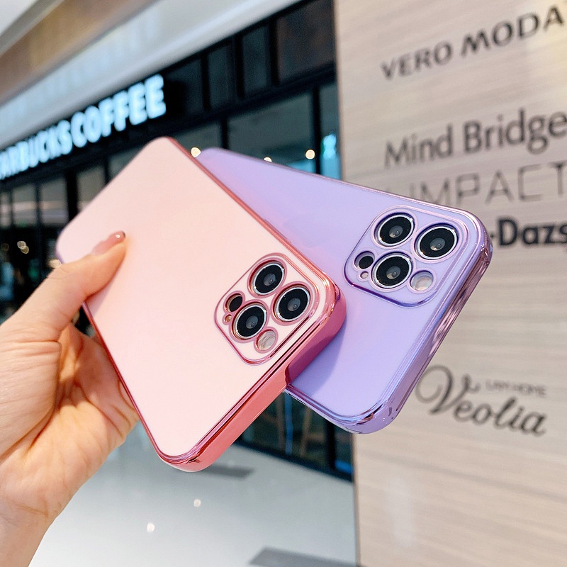 Ốp Điện Thoại Mềm Chống Sốc Viền Thẳng Mạ Logo Cho iPhone 14 13 12 11 Pro Max X XS XR 7 8 Plus + SE 2020