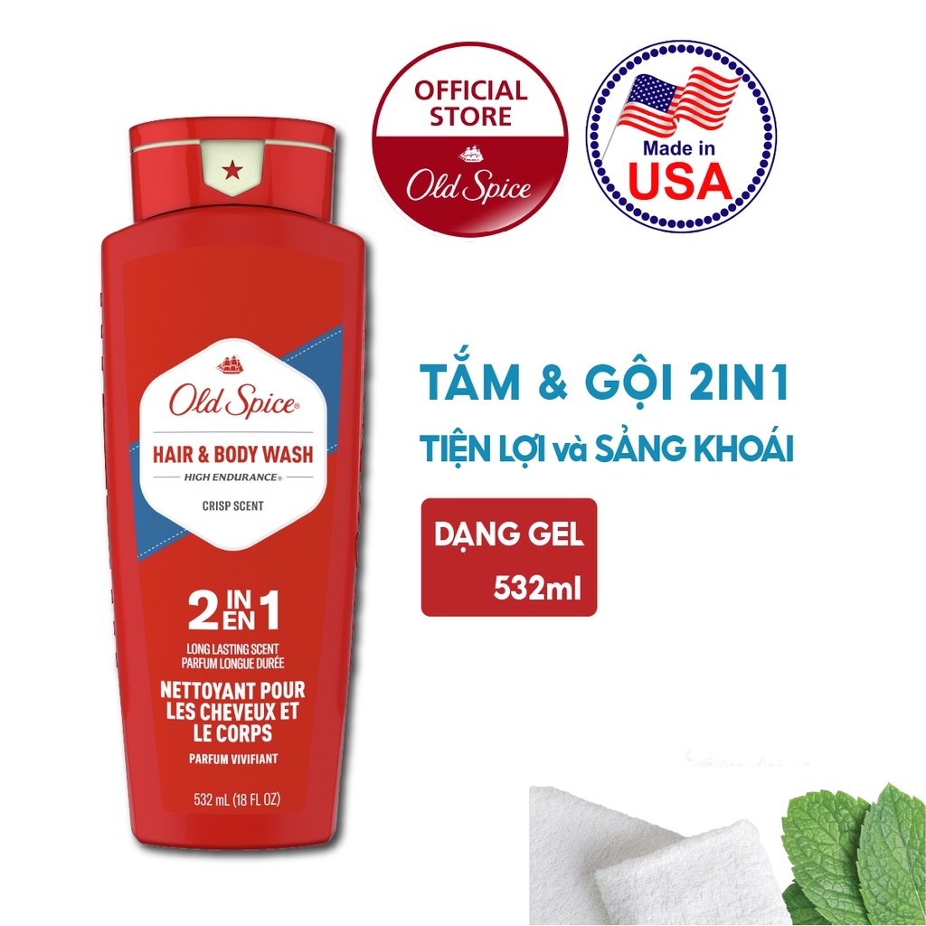 Sữa Tắm Gội cho Nam Old Spice làm sạch sảng khoái và bảo vệ cơ thể 473/532ML