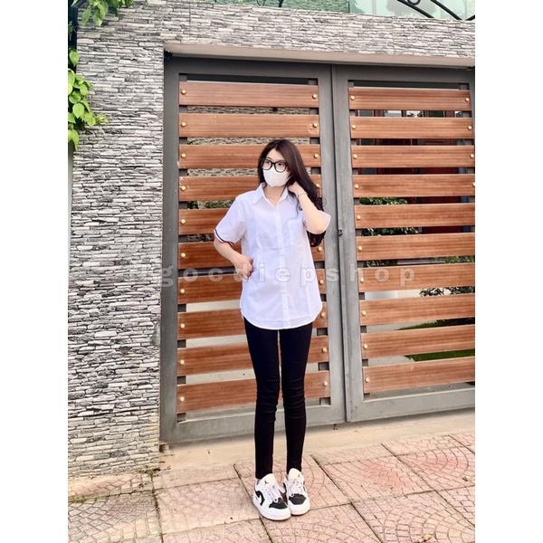 Áo sơ mi tay lỡ phối viền tay